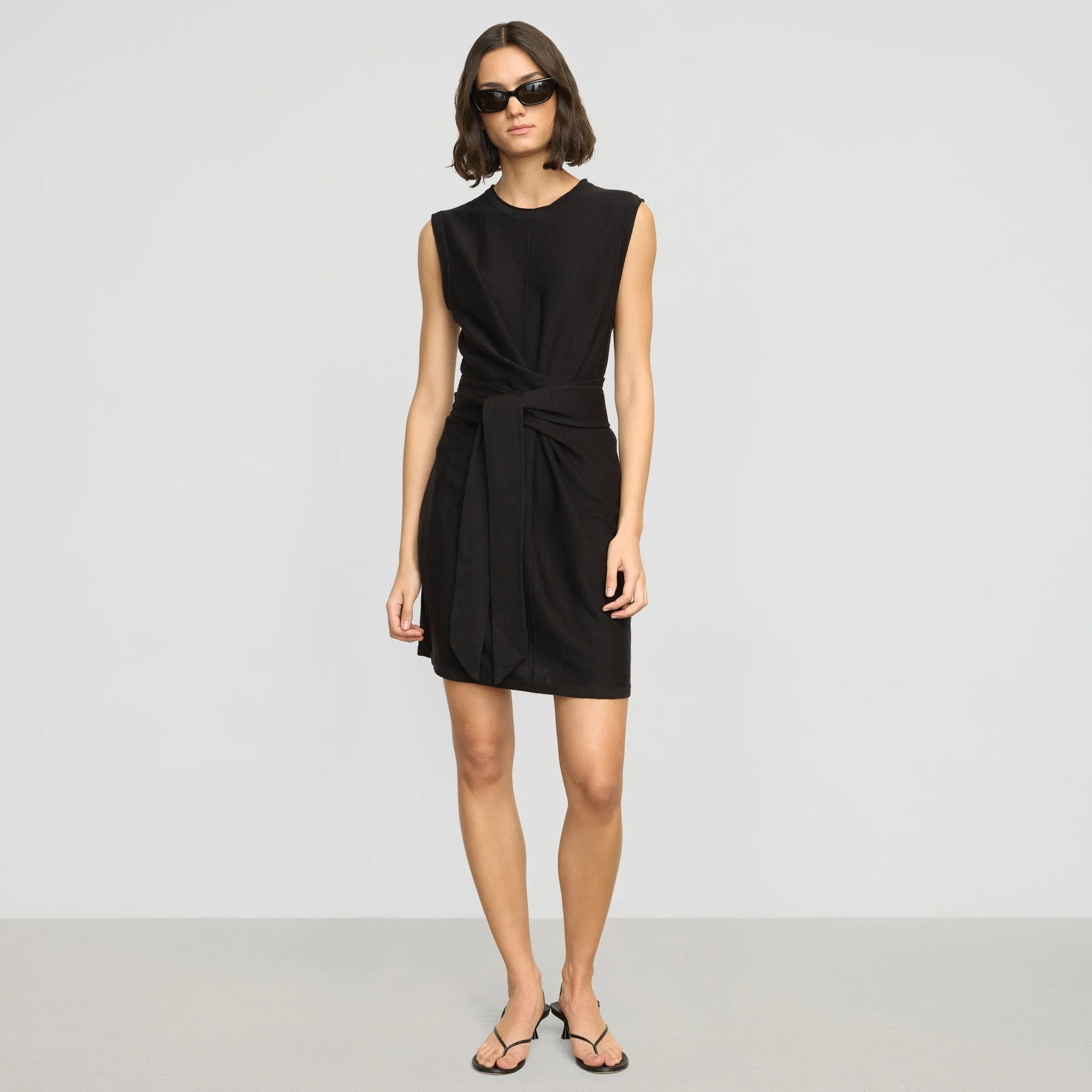 Rini Linen-Cotton Tie-Front Mini Dress SnagProofMaterial LowBulkFabric
