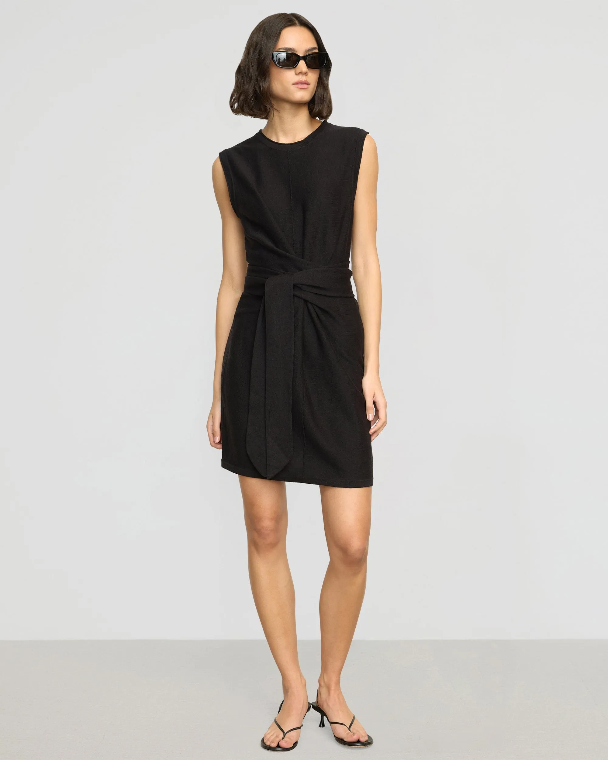 Rini Linen-Cotton Tie-Front Mini Dress Machine Fit