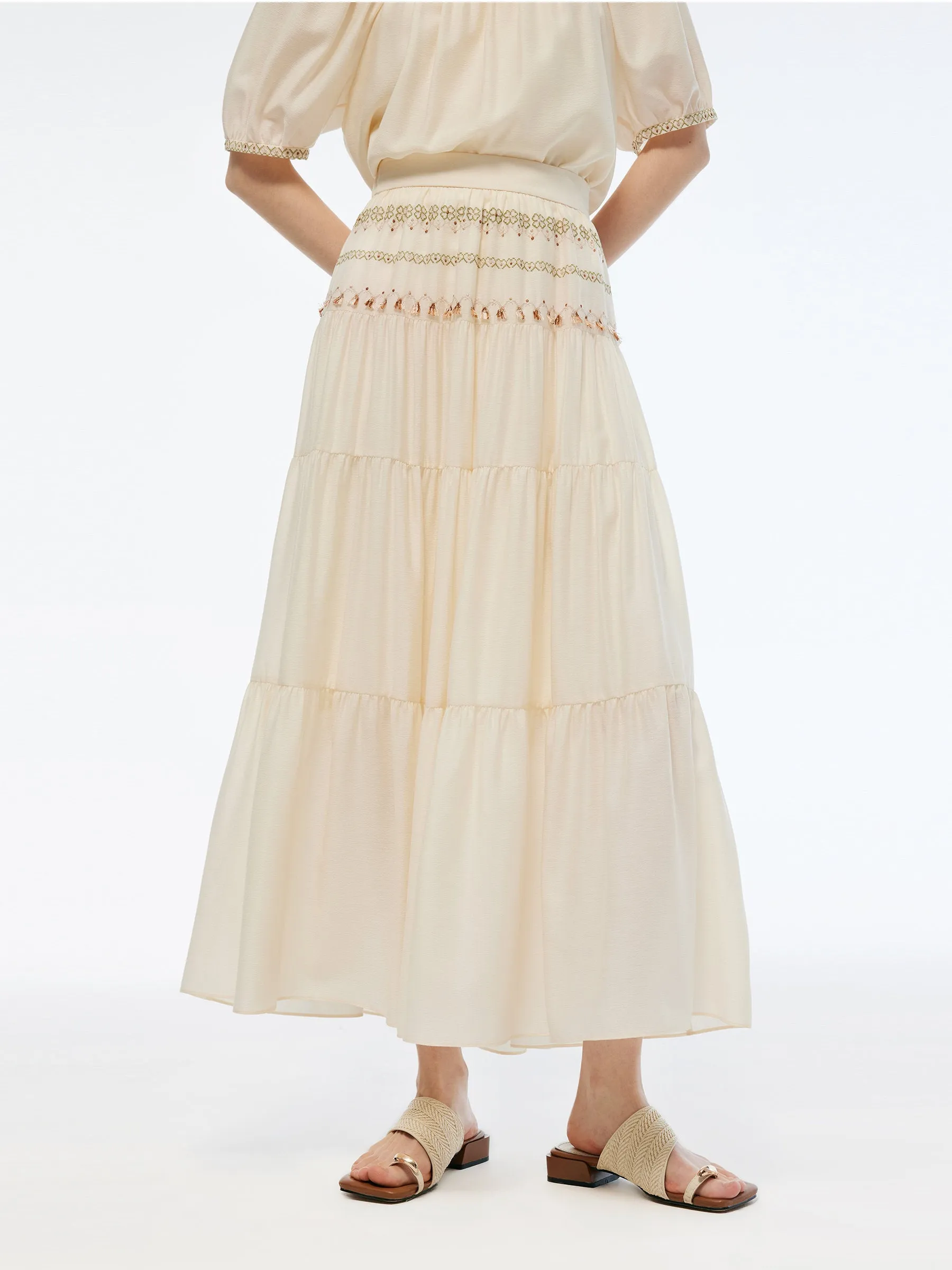 Material Innovation Acetate Blend Women Embroidered Skirt