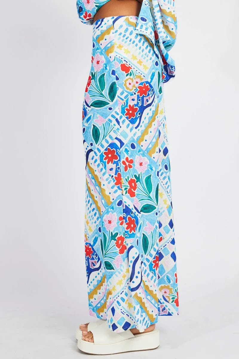 Multi Abstract Maxi Bias Skirt Quick Fit Everyday Favorite