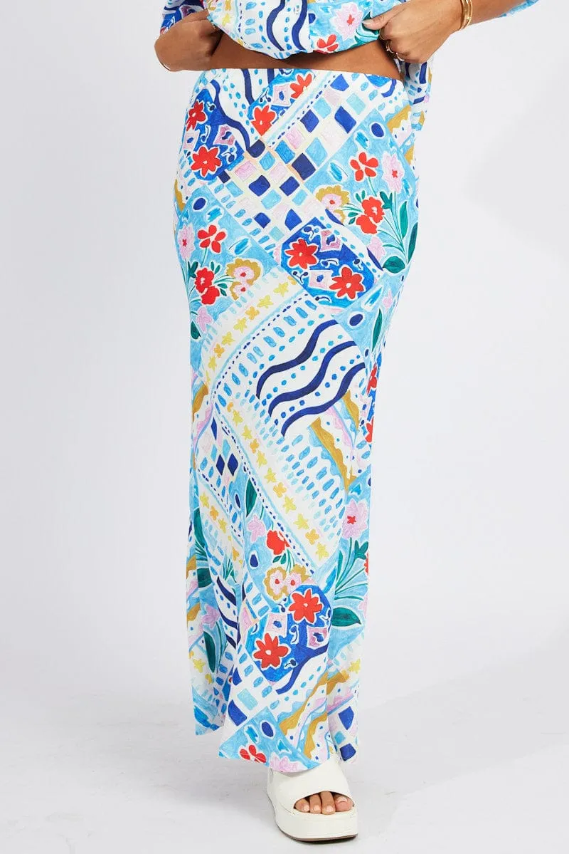 Smooth Finish Refined Mood Multi Abstract Maxi Bias Skirt