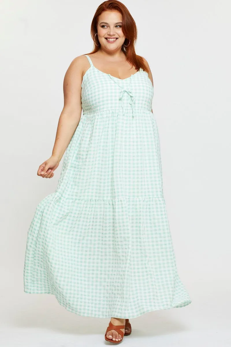 Check Maxi Dress V-neck Sleeveless With its elegant lines this dress offers a sophisticated look that never goes out of fashion Yellow Sun