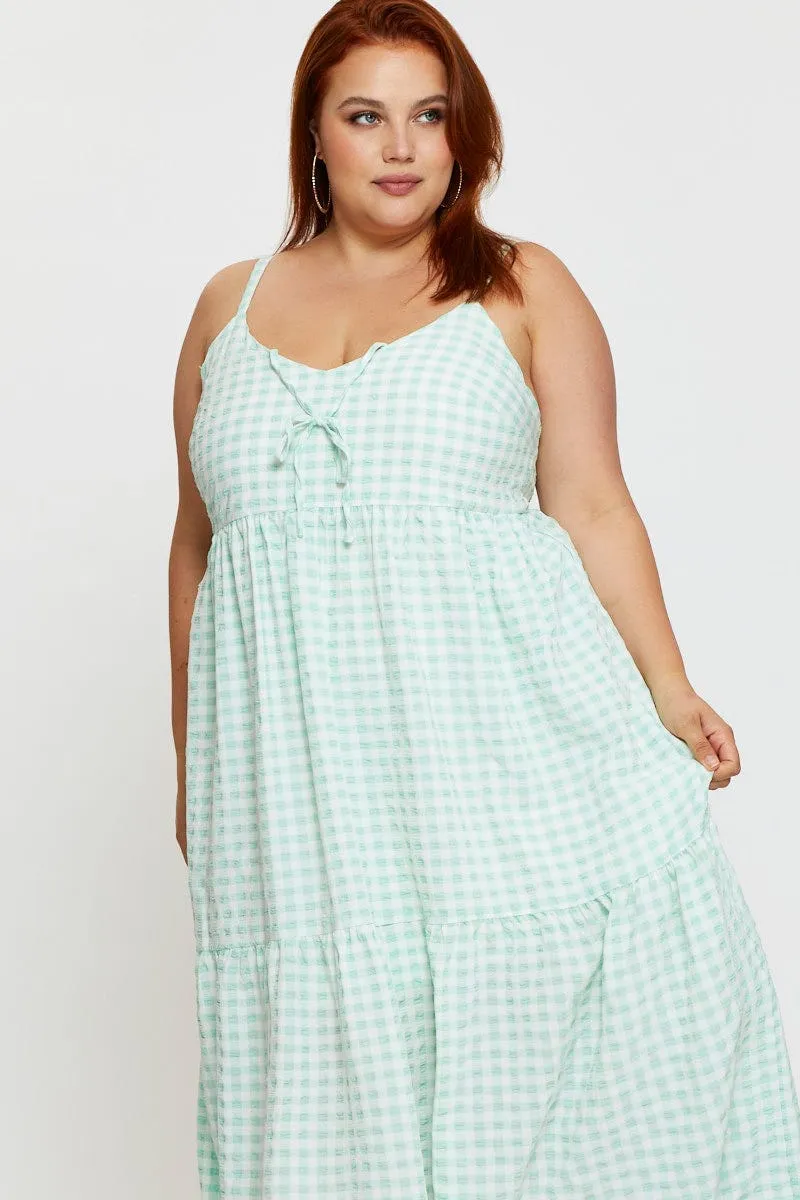 Quartz Glow Check Maxi Dress V-neck Sleeveless