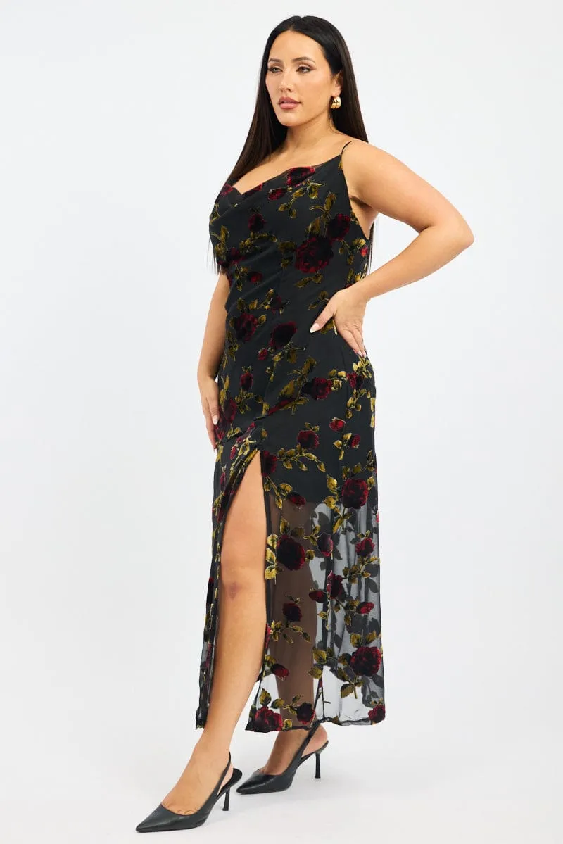 Jade Shine Iron Glow Red Floral Maxi Dress Sleeveless Cowl Neck