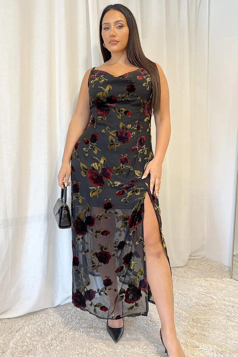 Red Floral Maxi Dress Sleeveless Cowl Neck Cowl Neck Island Trail