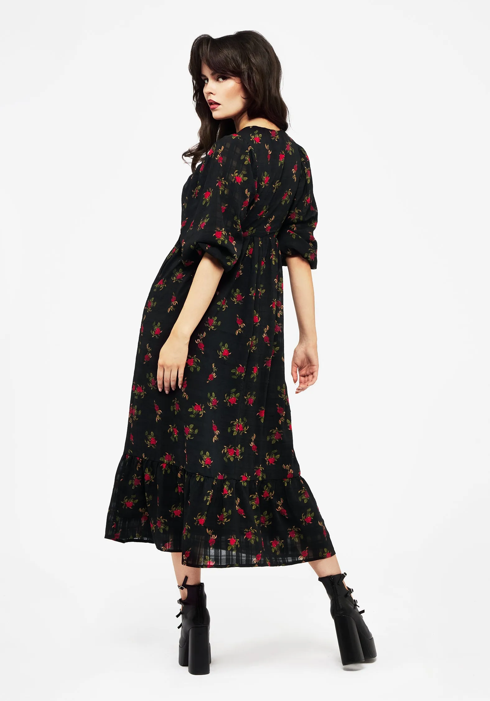 Darcey Floral Print Chiffon Midaxi Dress Wood Bridge Net Glow