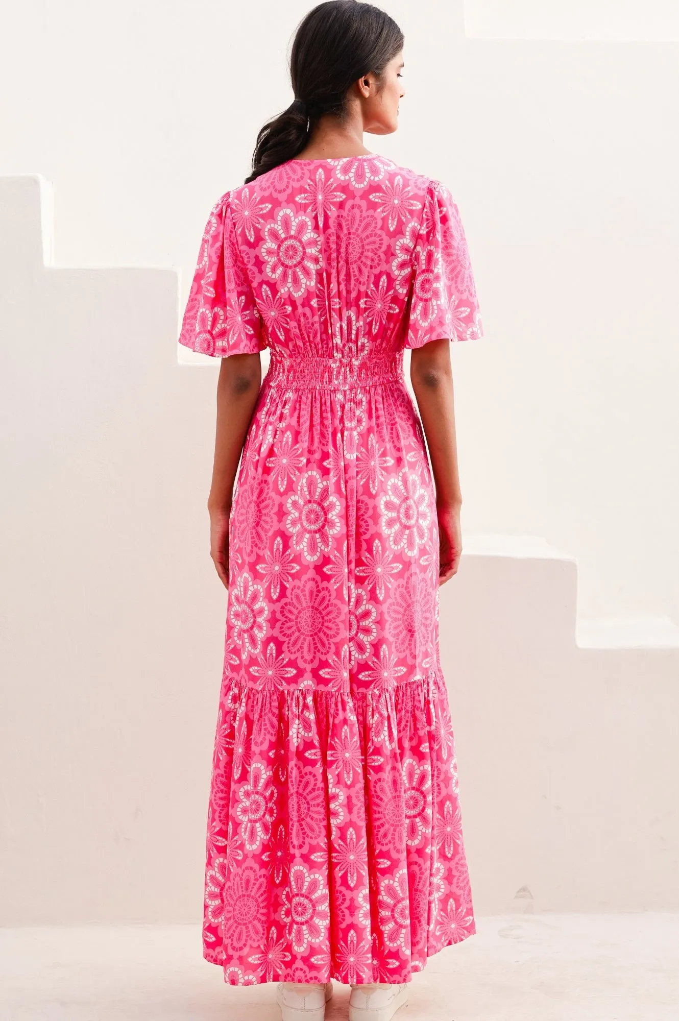 Sylvie EcoVero? Dress | Lace Floral Pink/White Turquoise Glow Pleat Art