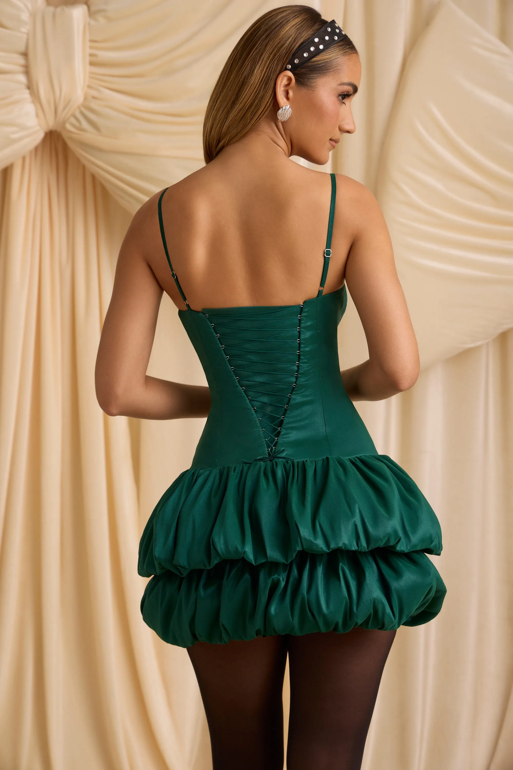 Romantic Vibes Urban Beat Layered Bubble Hem Corset Mini Dress in Emerald Green