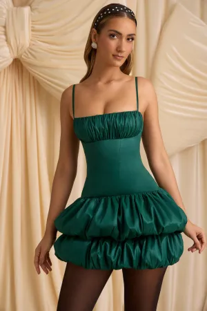 Layered Bubble Hem Corset Mini Dress in Emerald Green Bare Leg