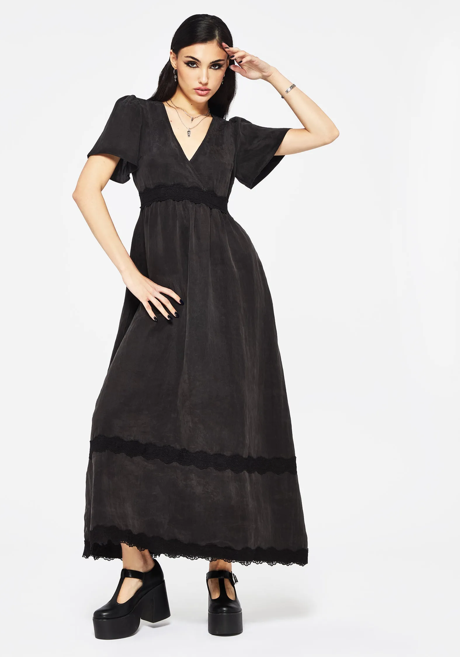 Calm River Shell Glow Maeve Lyocell Blend Lace Detail Maxi Dress