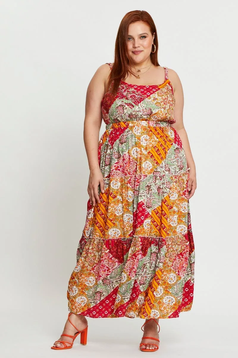 Paisley Pr Maxi Dress Square Neck Sleeveless Glass Glow