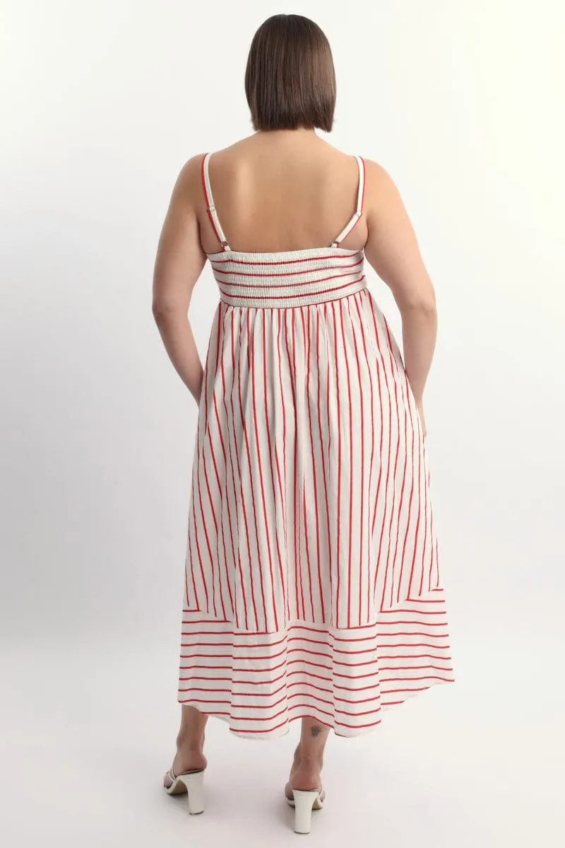 Day Warm Lavender Field Red Stripe Maxi Dress Sleeveless