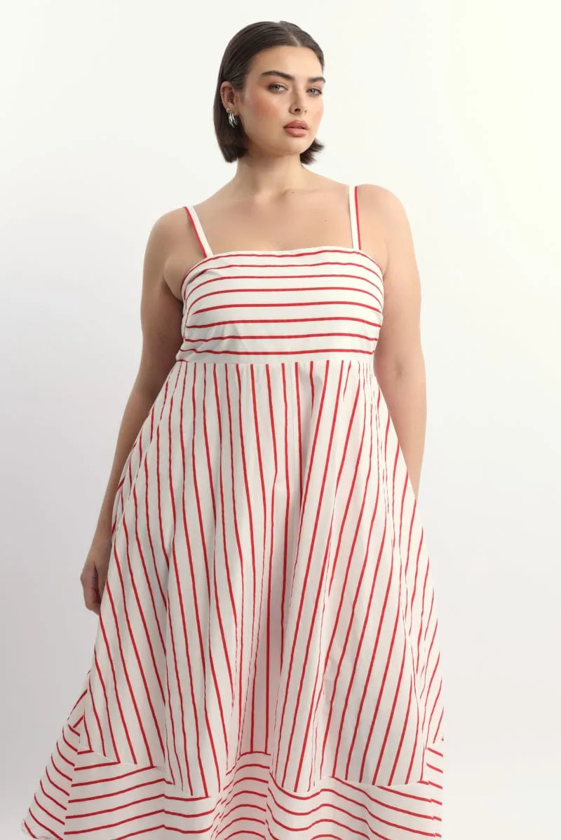 Rail Glow Red Stripe Maxi Dress Sleeveless
