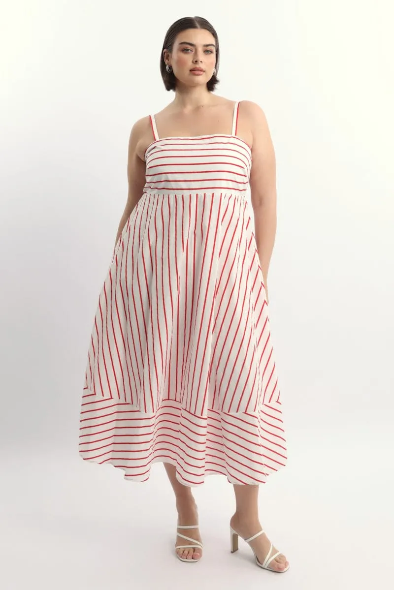 Red Stripe Maxi Dress Sleeveless Door Arch Orange Heat