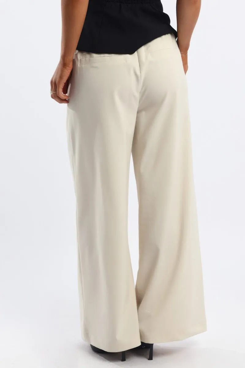 Beige Wide Leg Pants Elasticated Waist ExpandableSidePanels