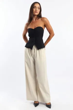 Slim Stretch Move Comfort Beige Wide Leg Pants Elasticated Waist