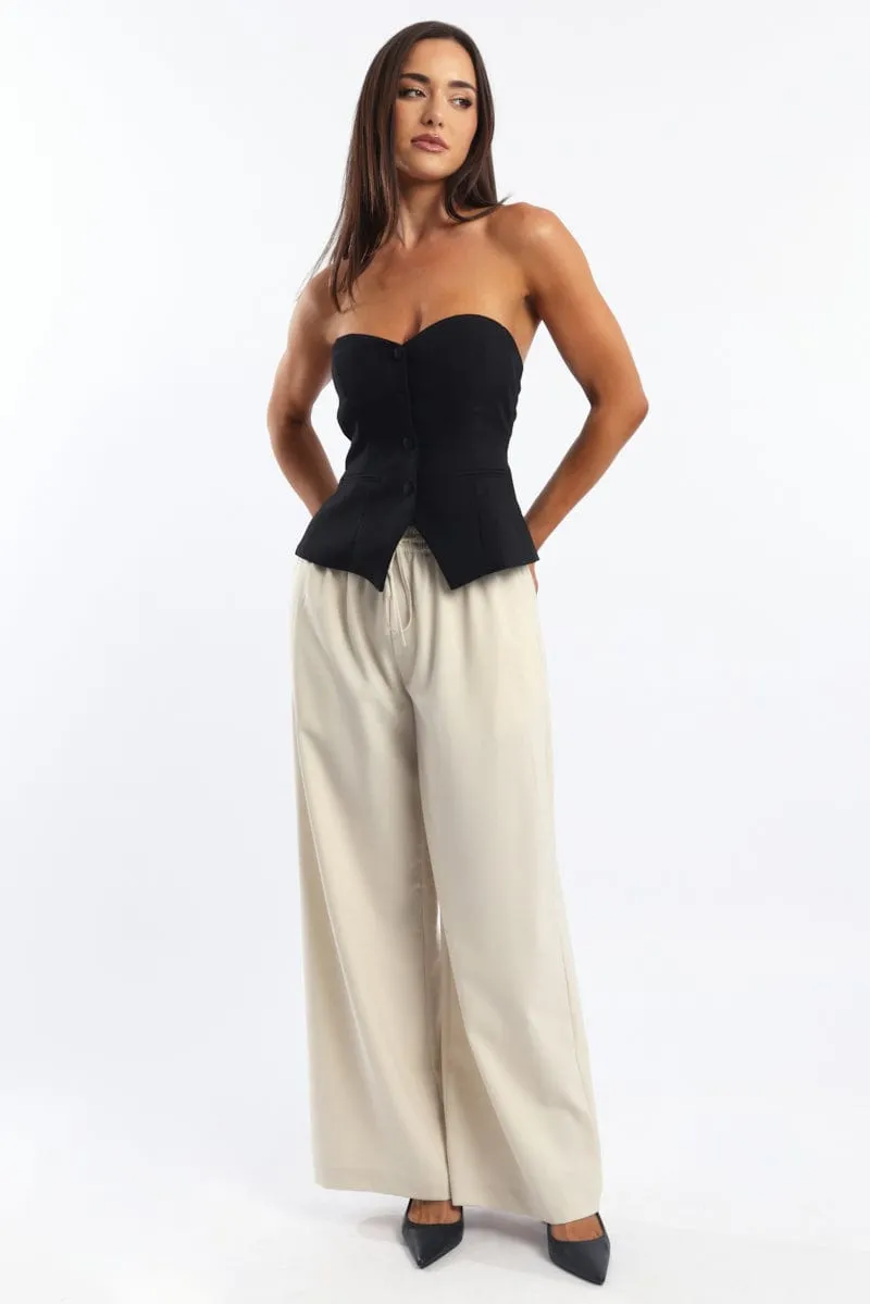 Slim Stretch Move Comfort Beige Wide Leg Pants Elasticated Waist