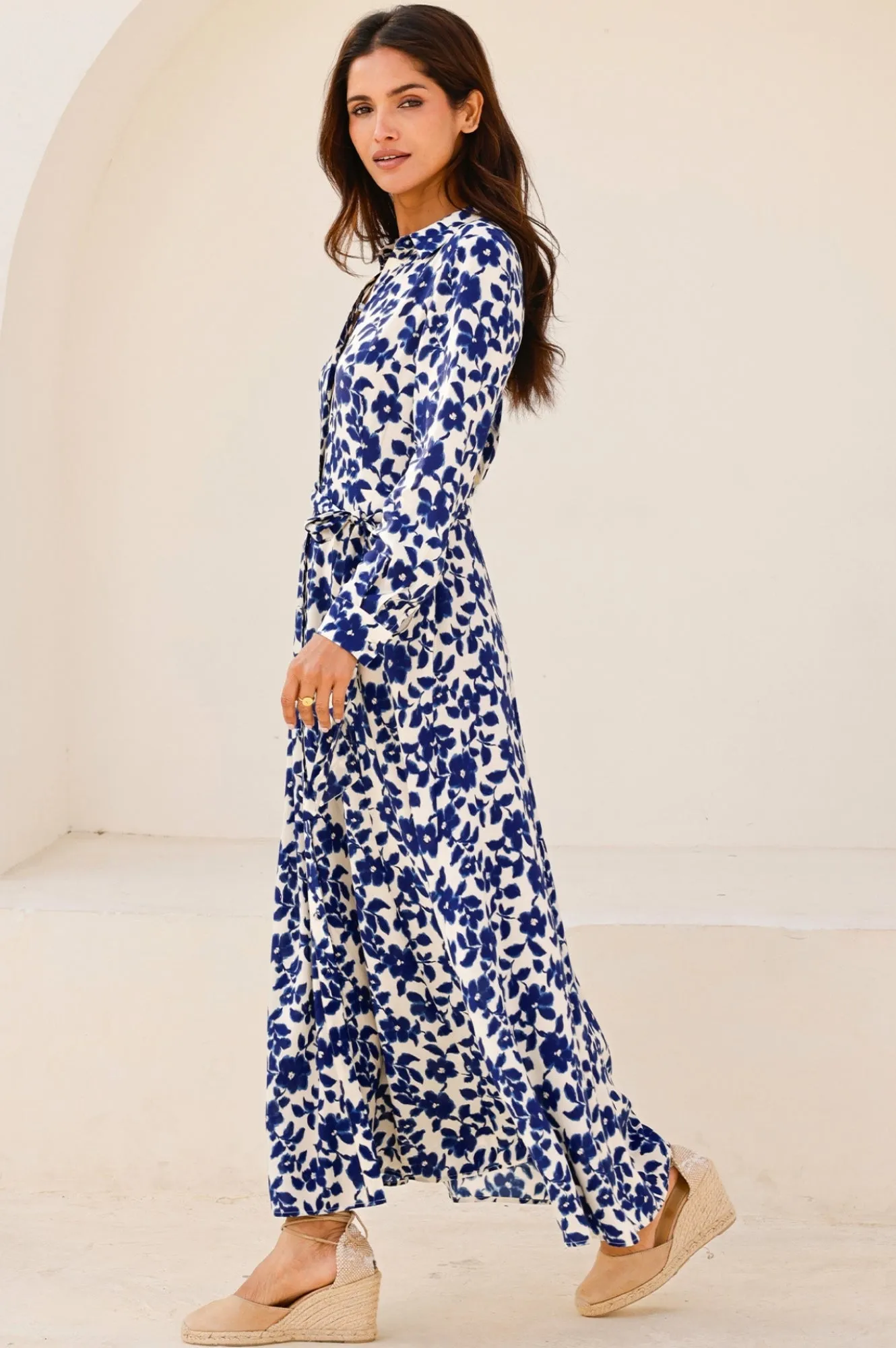 Metallic Pop Dye Art Eliza EcoVero? Shirt Dress | Blossom Cream/Navy