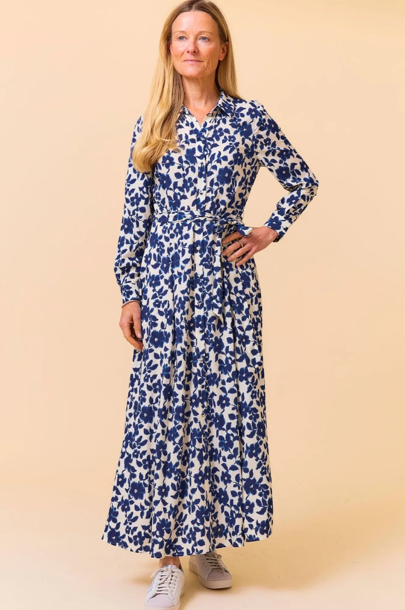 Eliza EcoVero? Shirt Dress | Blossom Cream/Navy Classic long dress Bride Maid