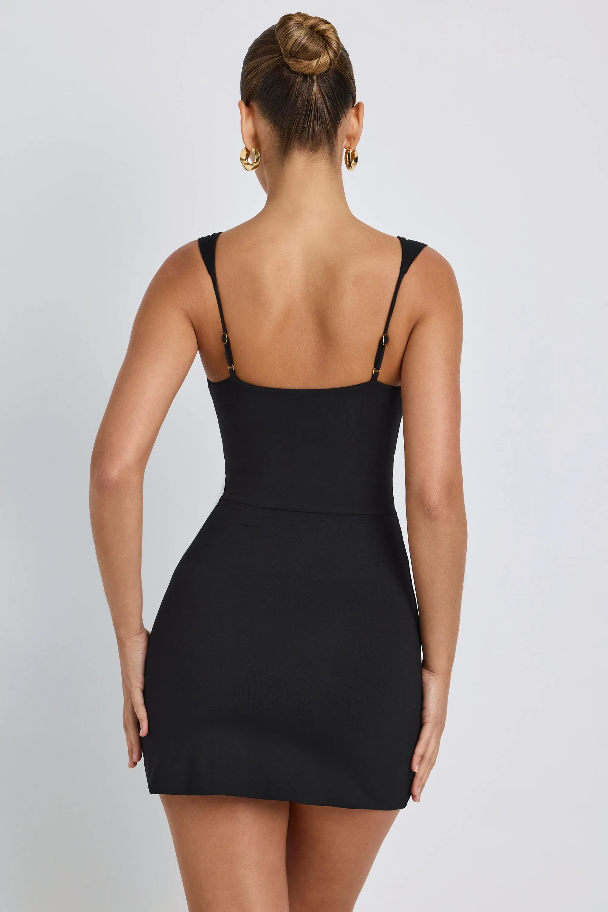 Shine Edge Modal Sweetheart Neckline A-Line Mini Dress in Black
