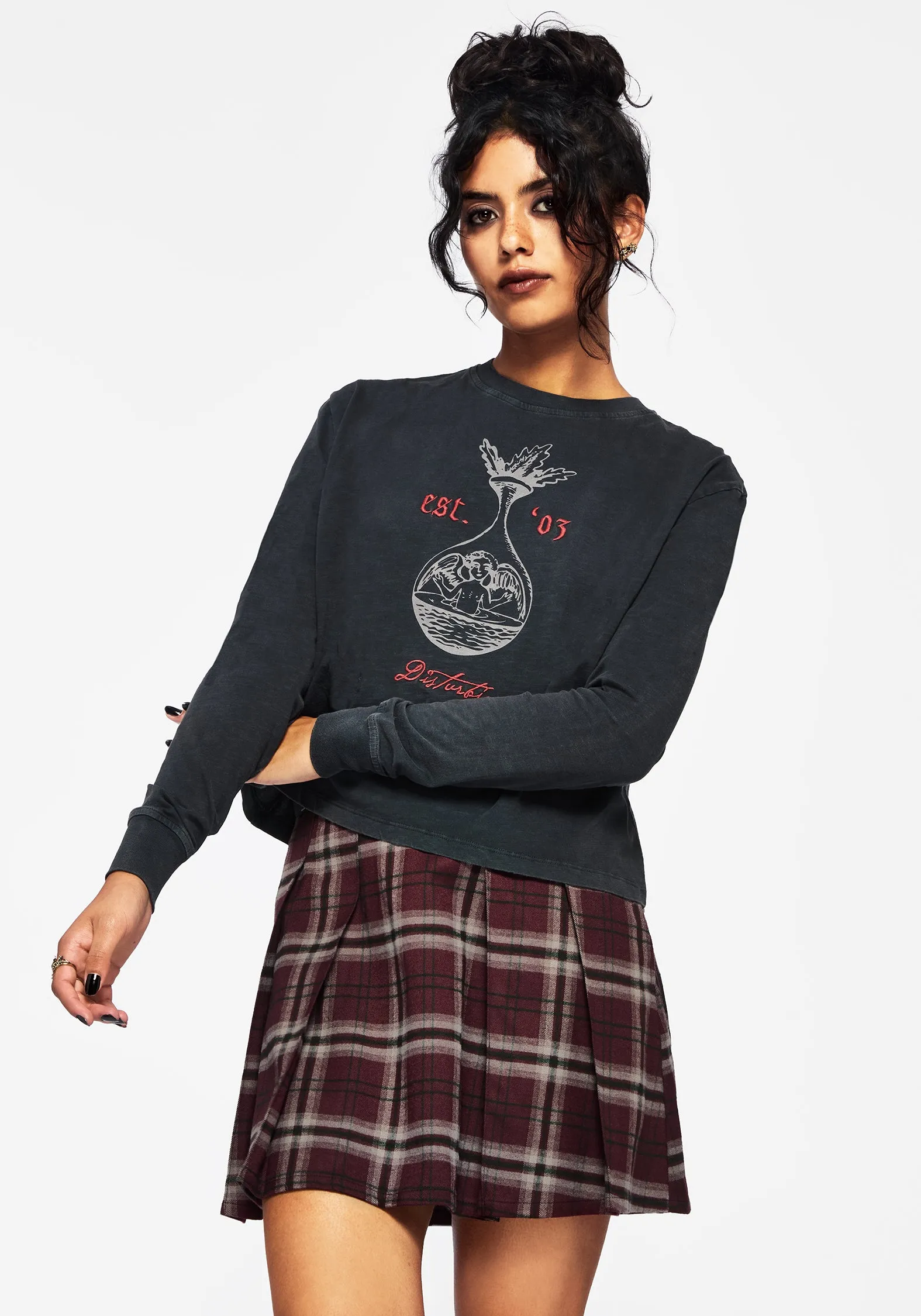 Anointing Long Sleeve Graphic Jersey Crop Top Hypoallergenic Fibers Minimalist Layer