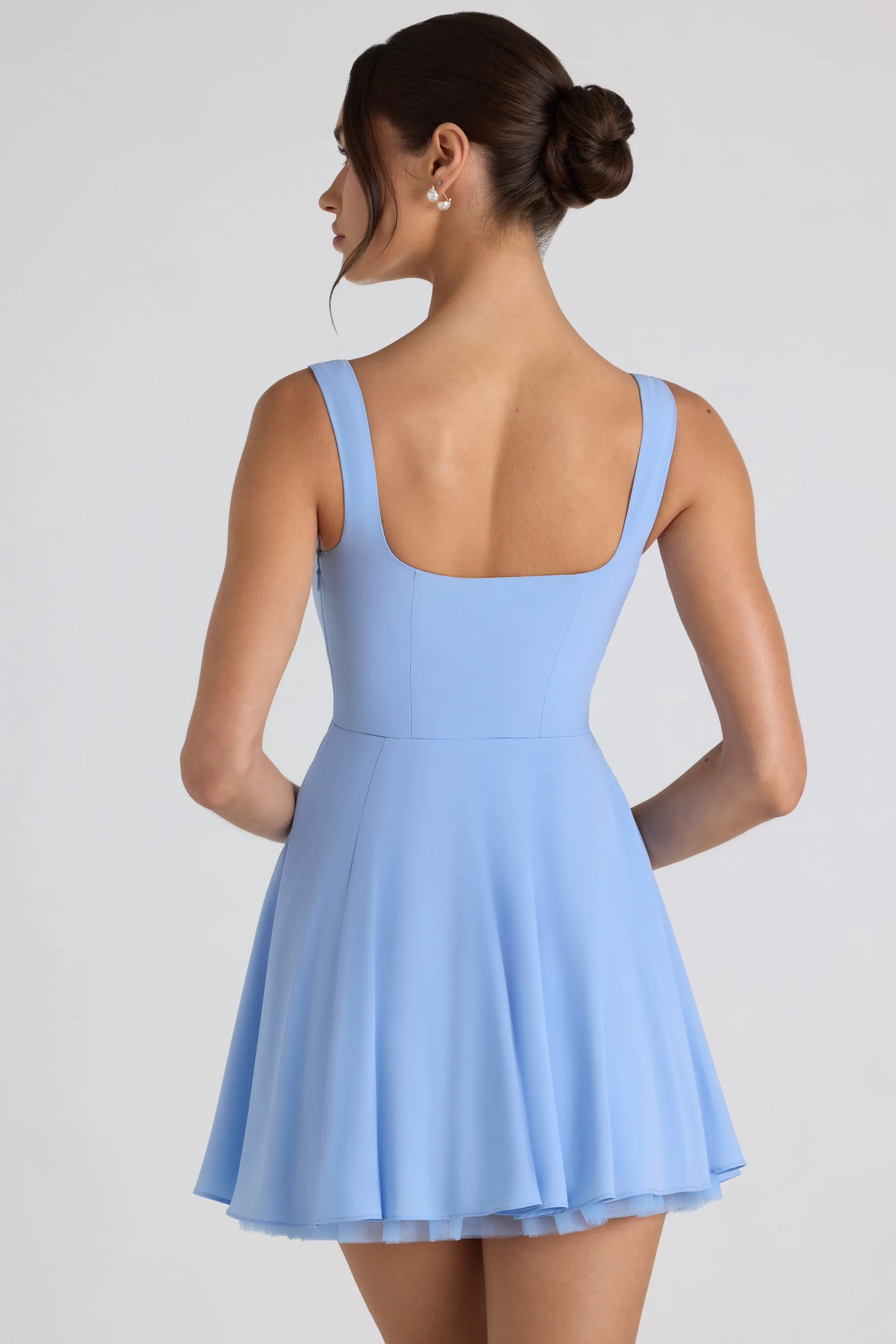 Tie-Detail A-Line Micro Mini Dress in Sky Blue Quick Glam Sustainable production