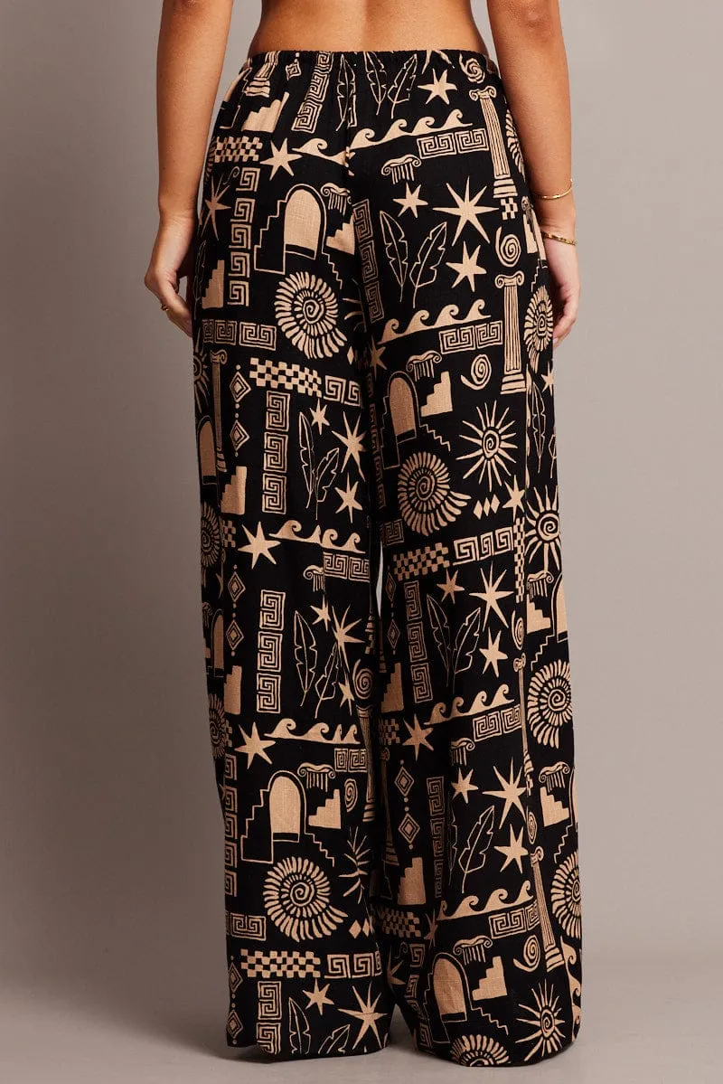 Black Abstract Wide Leg Pants High Rise Comfy Vibes
