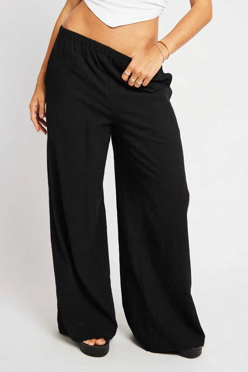 elastic waistband Core Basic Black Wide Leg Pants High Rise