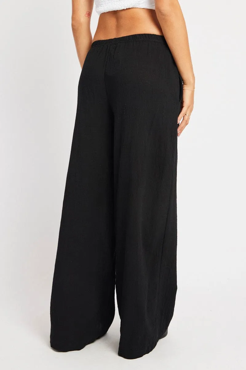 Black Wide Leg Pants High Rise LightweightConstruction Low Profile