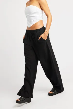 Black Wide Leg Pants High Rise Chic Fit Elasticized Cuffs
