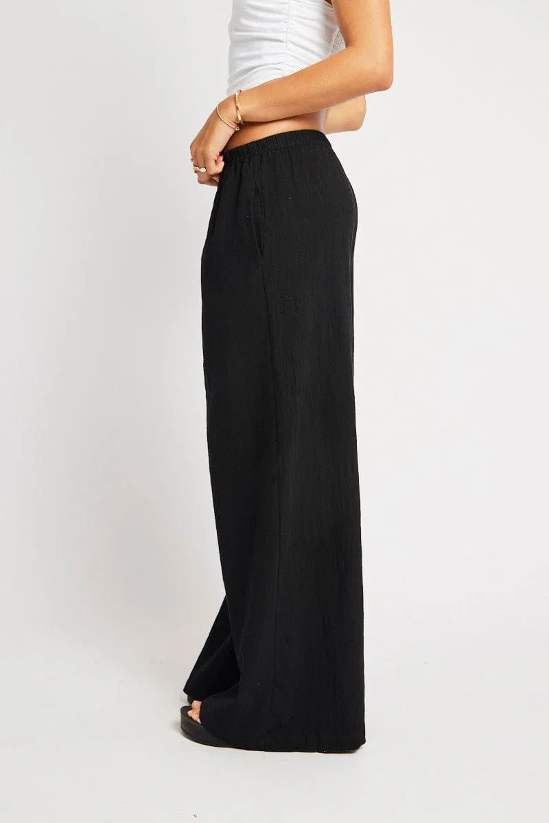 wrinkle free Reinforced Pockets Black Wide Leg Pants High Rise
