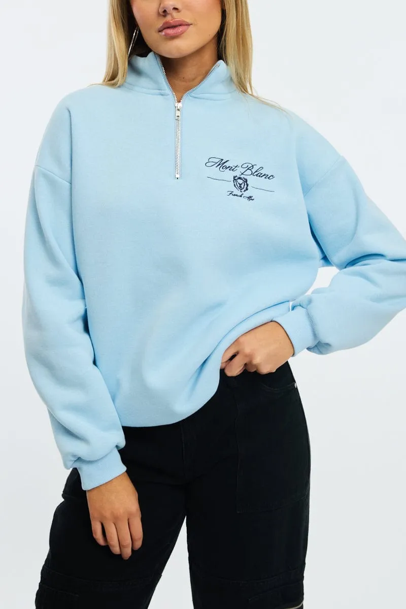 Athletic Wear Blue Zip Neck Sweater Oversized