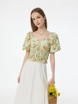 Cotton Floral Print Women Smocked Top Chilly Weather Style Premium Cotton Blend