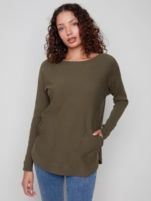 Cozy Basics Cold Season Wear Knit Sweater With Lace-Up Cuffs - Spruce