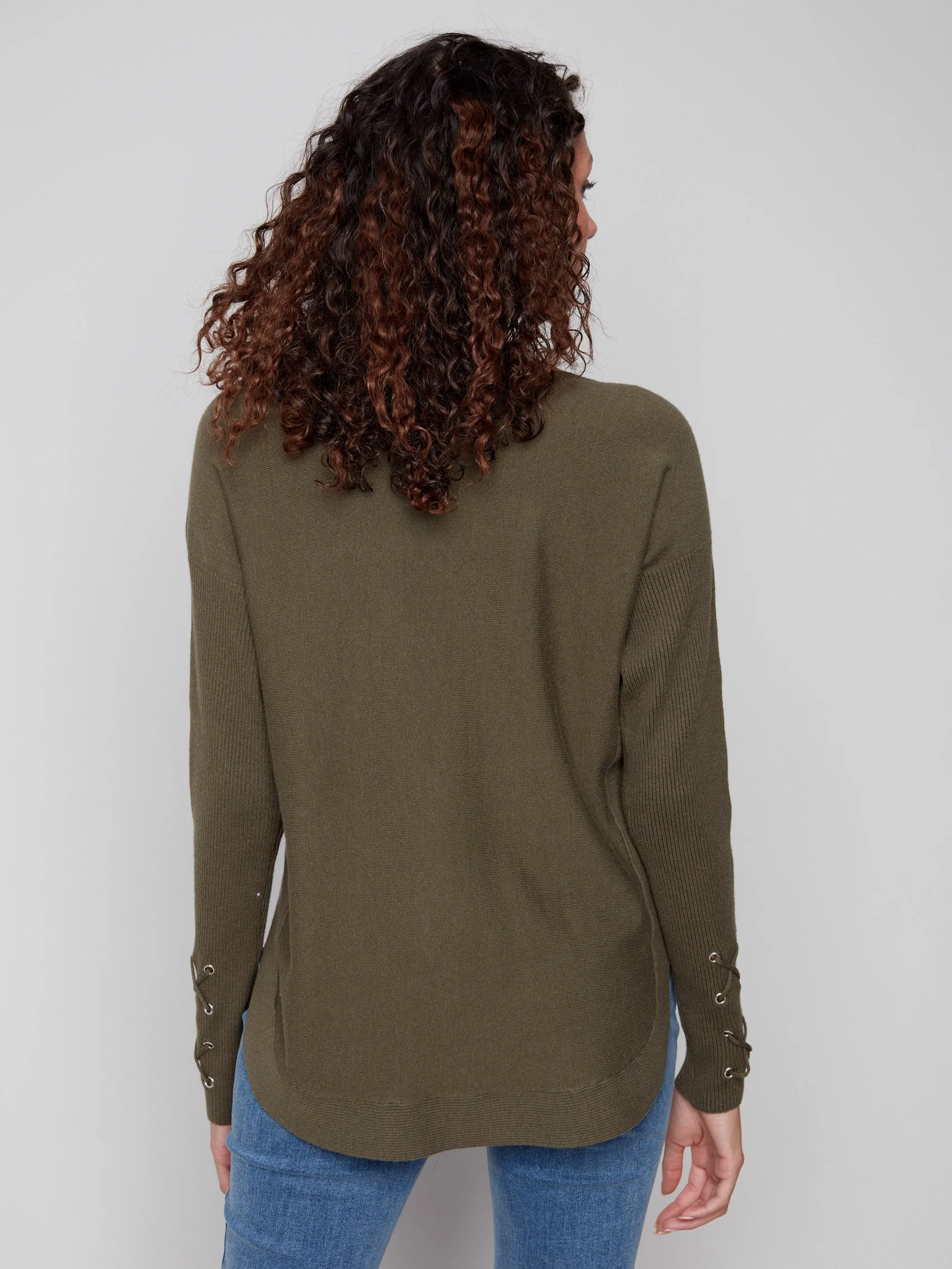 Knit Sweater With Lace-Up Cuffs - Spruce Outdoor Ready