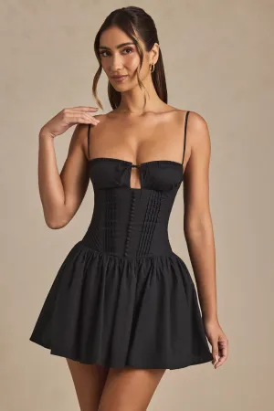 Pintucked Shirred Mini Dress in Black Chic Layer Smart Casual Wear