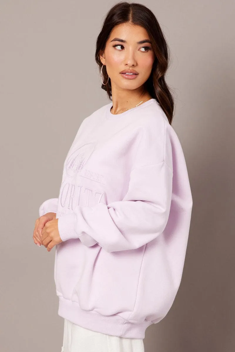 Purple Graphic Sweater Long Sleeve slim cut
