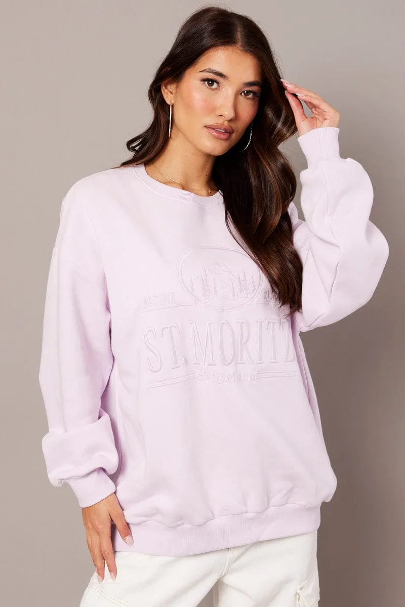 Purple Graphic Sweater Long Sleeve Comfortable