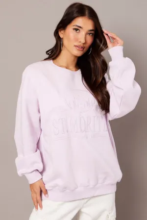 Purple Graphic Sweater Long Sleeve Comfortable