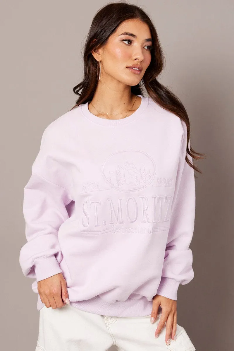Matte Finish Versatile Outfit Purple Graphic Sweater Long Sleeve