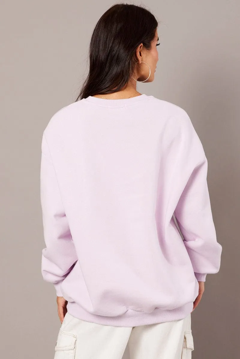 Purple Graphic Sweater Long Sleeve Scoop neck