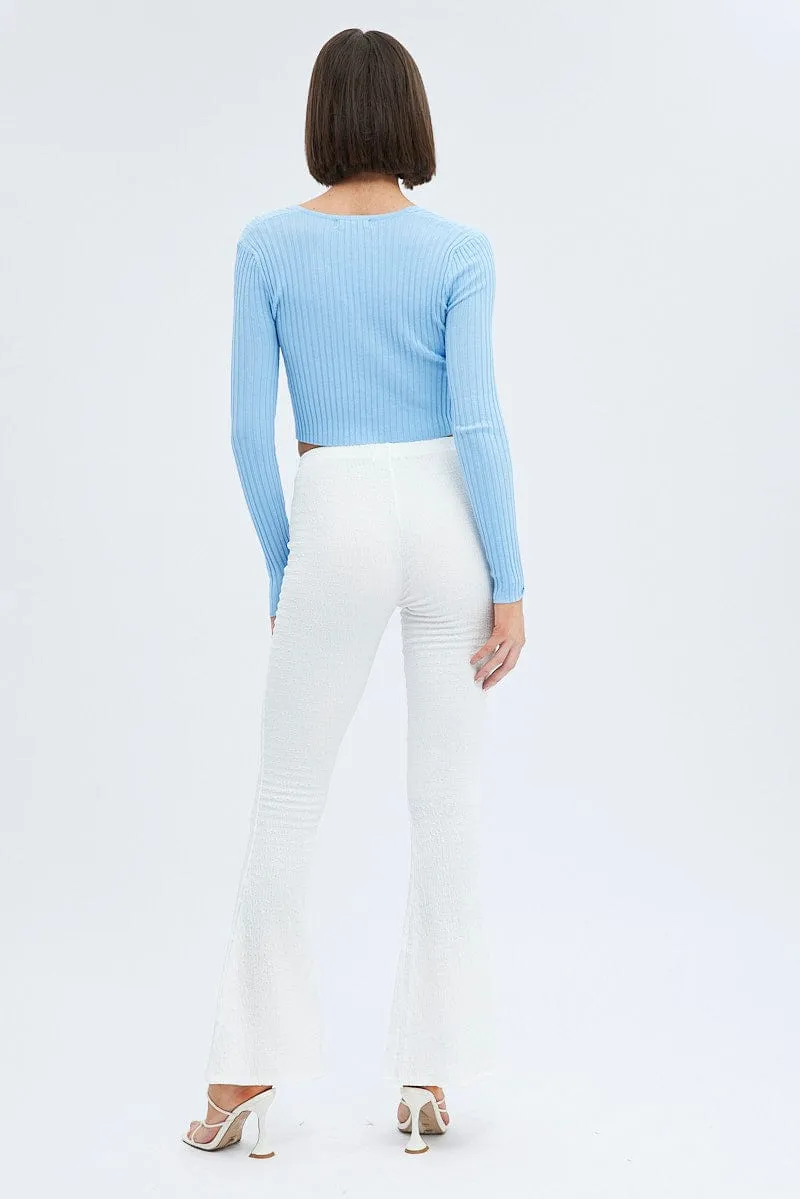 Reinforced Pockets White Flare Leg Pants Textured Jersey