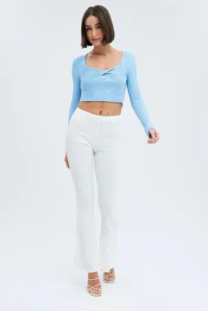 White Flare Leg Pants Textured Jersey Sophisticated Look Anti Bacterial Treatment