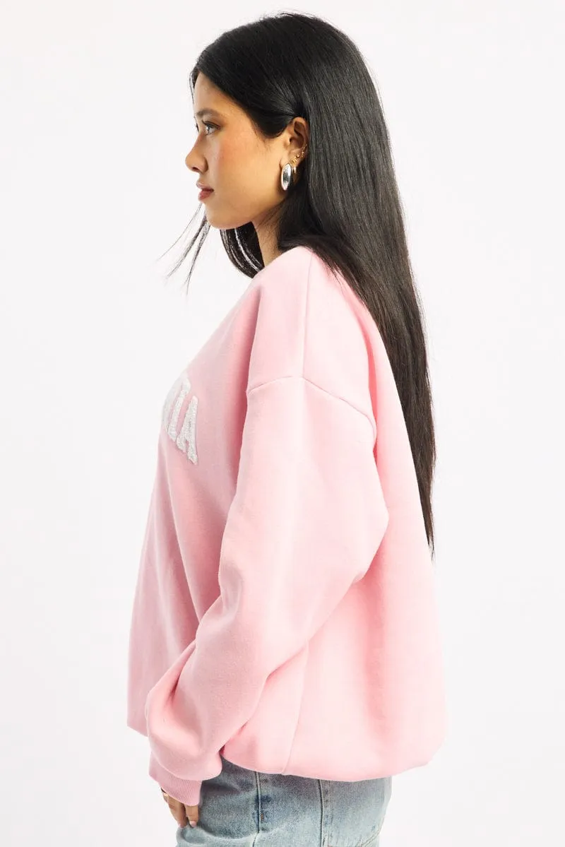 Pink Graphic Sweater Long Sleeve product yoga friendly flexibility