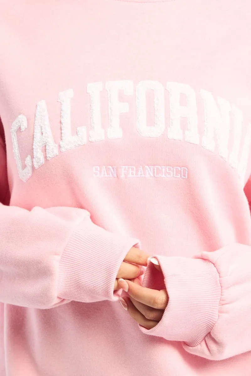 Pink Graphic Sweater Long Sleeve Transitional Piece Basic Hoodie