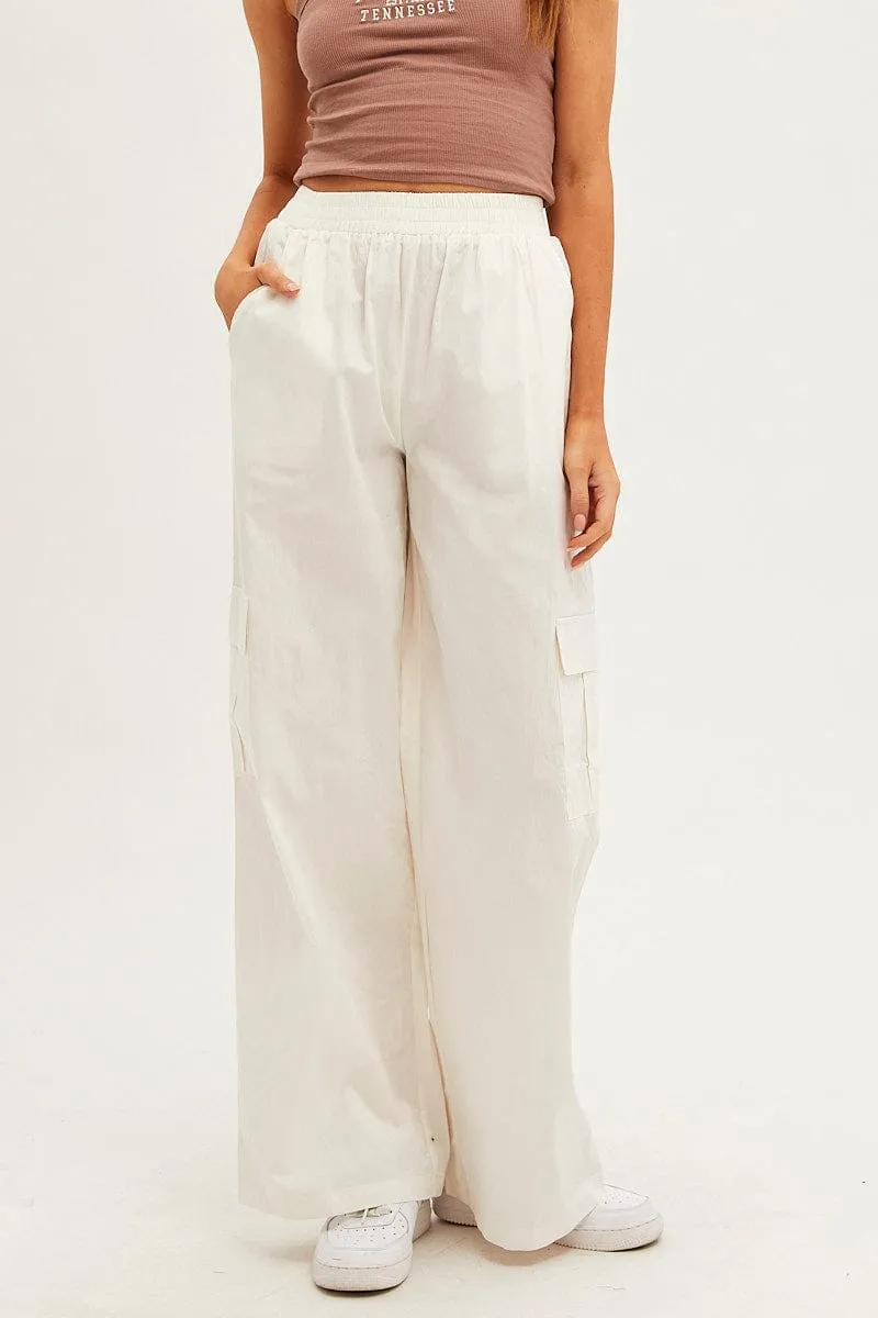 Functional Fit AbrasionGuardTape White Wide Leg Cargo Pants High Rise