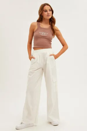 Lightweight White Wide Leg Cargo Pants High Rise
