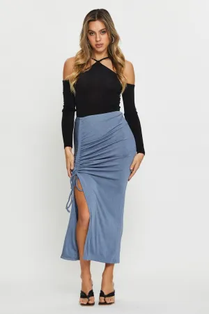 Silicone Grip Trim Twist Front Blue Maxi Skirt Front Slit