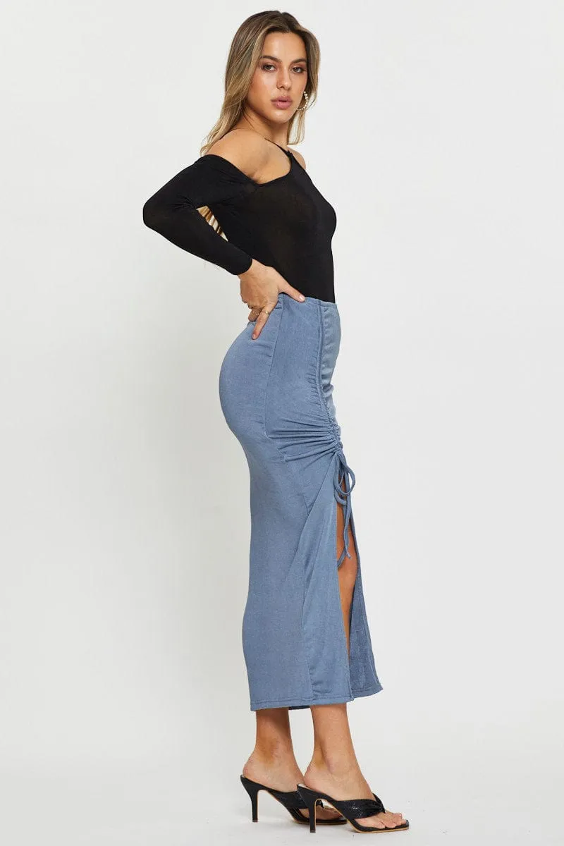 Blue Maxi Skirt Front Slit Blogger Favorite