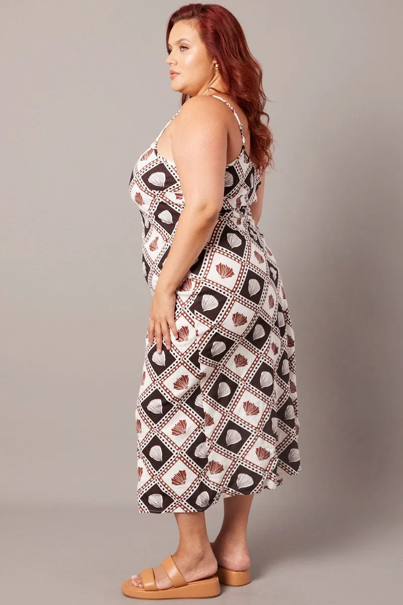 Brown Abstract Maxi Dress Sleeveless Linen Blend Color Sky Vibrant colored maxi